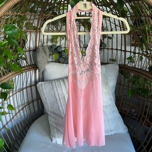 Lace Halter Babydoll Lingerie in Peach